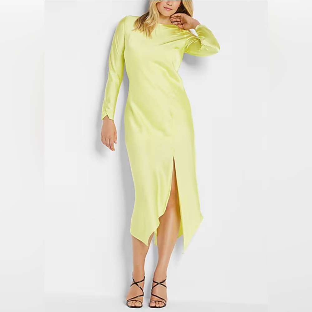 #55 EXPRESS Satin Long Sleeve Asymmetrical Hem
Maxi Dress